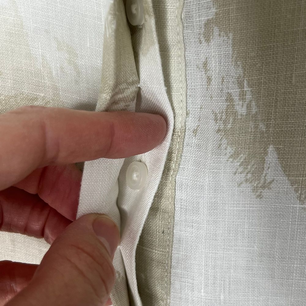 DKNY Dress Linen Tie Waist Beige White‎ Asymmetrical Hem Hidden Button Front 10 - Picture 11 of 14